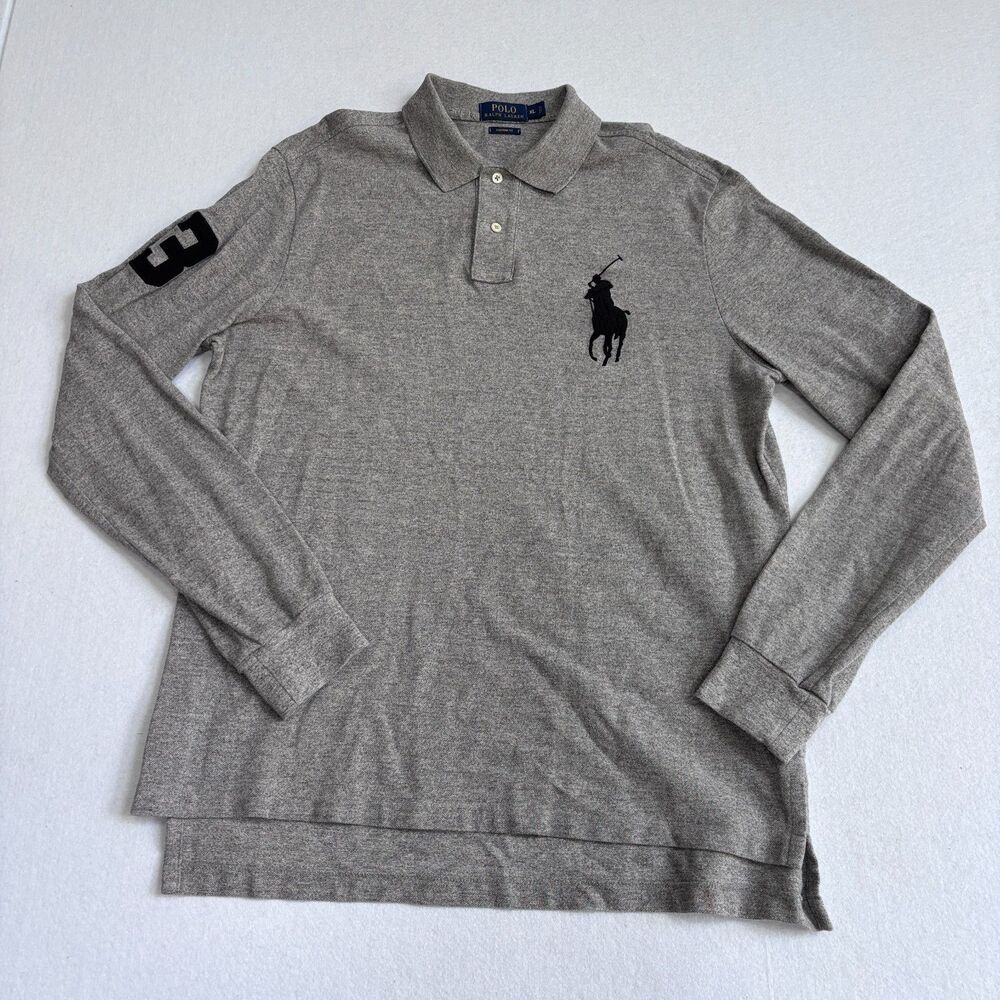 Polo Ralph Lauren Big Pony Long Sleeve Polo Shirt Mens XL Gray Preppy Old Money